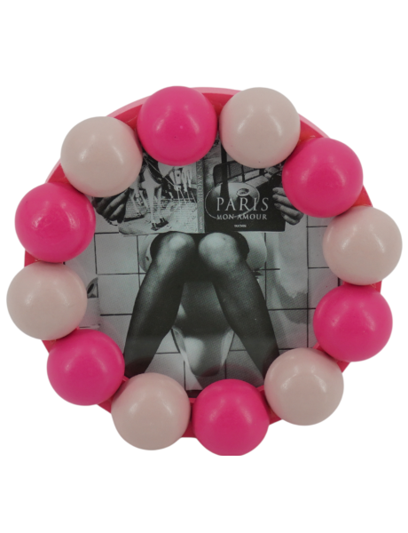 Cadre photo rond mural ou à poser en MDF rose clair et...