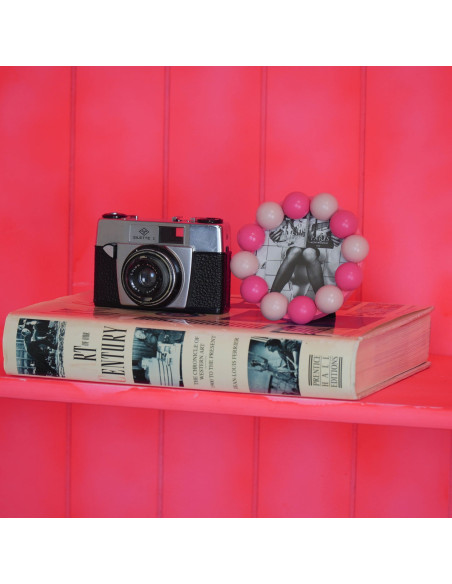Cadre photo rond mural ou à poser en MDF rose clair et rose fluo 14,5x14,5 cm Bubbles