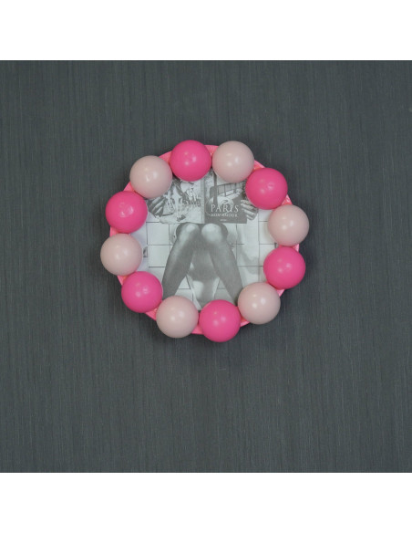 Cadre photo rond mural ou à poser en MDF rose clair et rose fluo 14,5x14,5 cm Bubbles