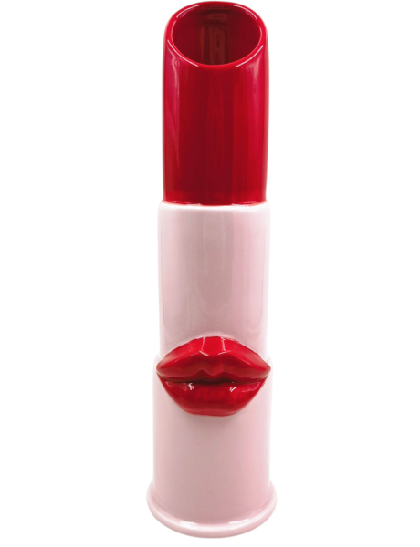 Vase rouge à lèvres en céramique rose clair et rouge...