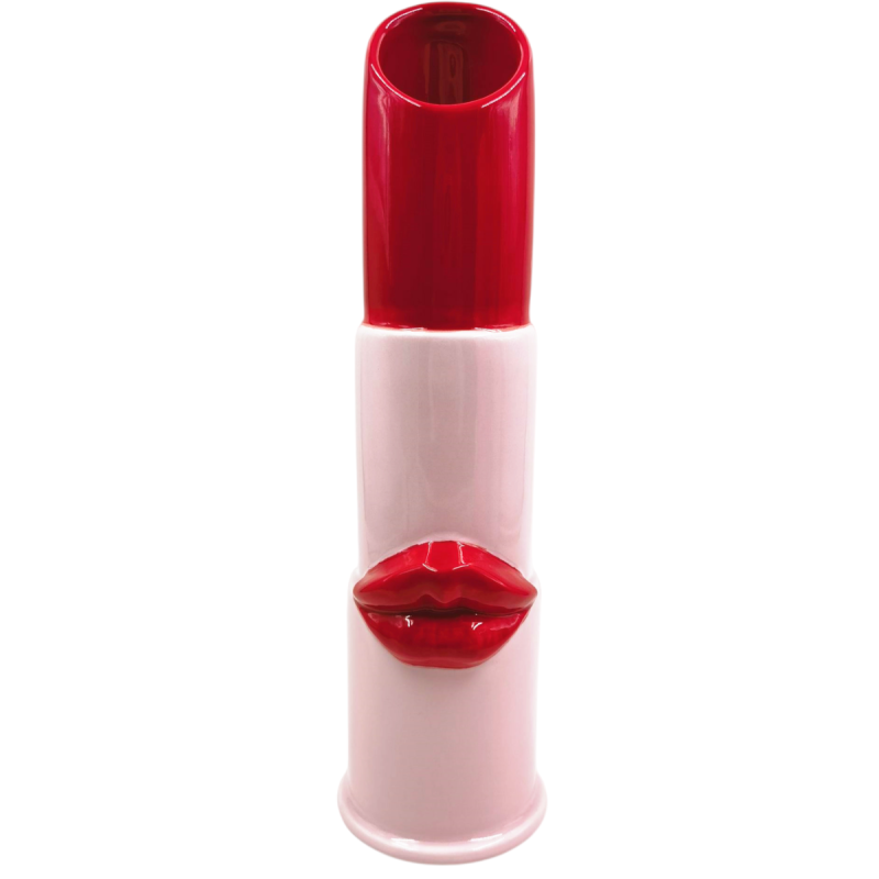 Vase rouge à lèvres en céramique rose...