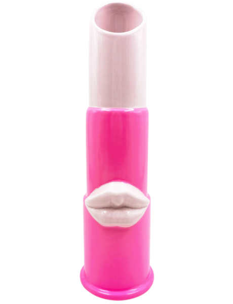 Vase rouge à lèvres en céramique rose clair et rose fluo...