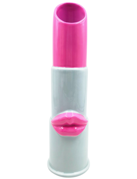 Vase rouge à lèvres en céramique menthe et rose fluo...