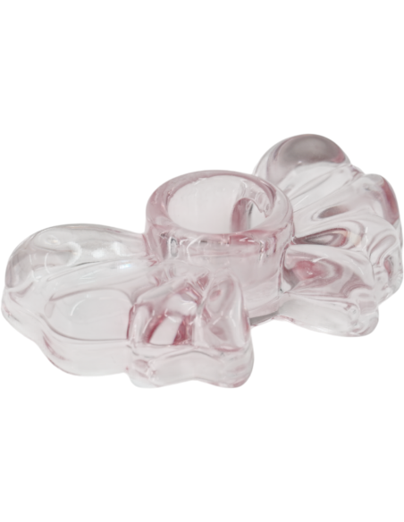 Bougeoir nœud en verre rose 9,5x6,5x2,5 cm Bow