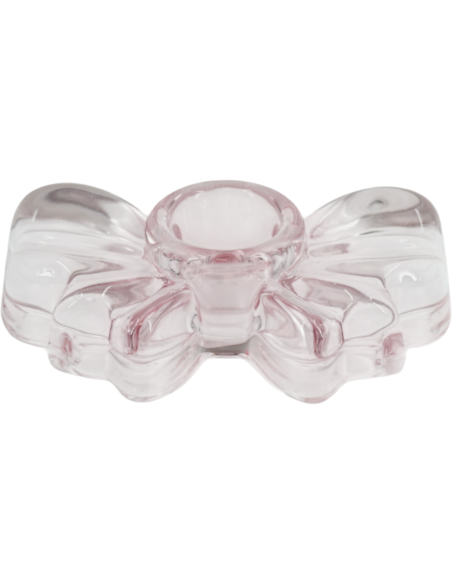 Bougeoir nœud en verre rose 9,5x6,5x2,5 cm Bow