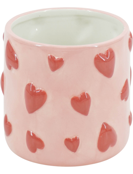 Cache-pot cœur en dolomite rose et rouge 15,5x15,5x16 cm...