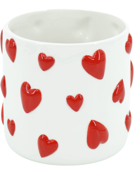 Cache-pot cœurs en dolomite blanc et rouge 15,5x15,5x16...