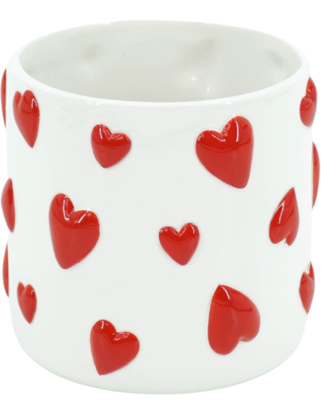 Cache-pot cœurs en dolomite blanc et rouge 15,5x15,5x16 cm Hearts