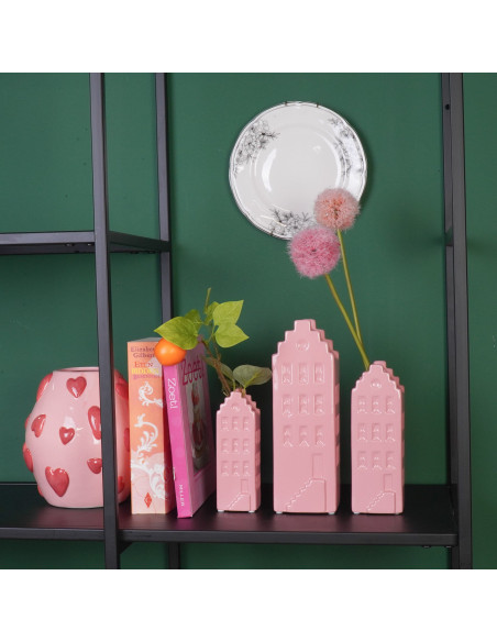 Vase maison en céramique rose clair 7,5x6x23 cm House