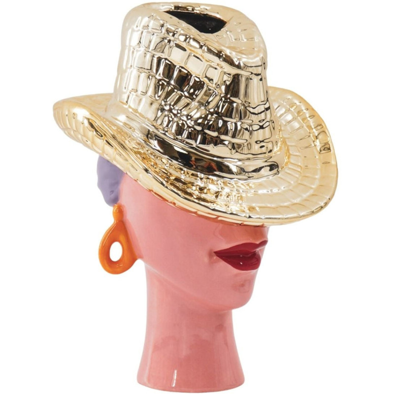Vase tête femme chapeau cowboy en...