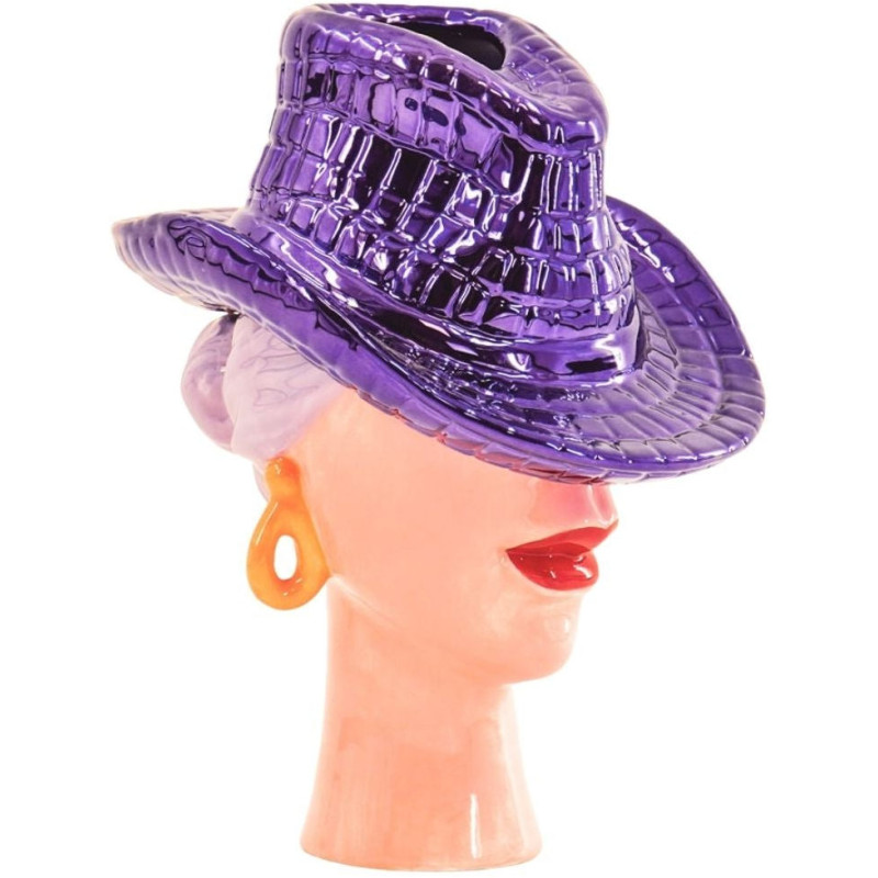 Vase tête femme chapeau cowboy en...