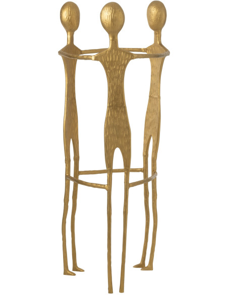 Sculpture décorative trois personnages en aluminium doré 57x57x150 cm Triade