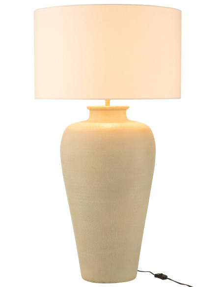 Lampe à poser en métal beige et abat-jour tissu blanc 38x38x69 cm Lunora