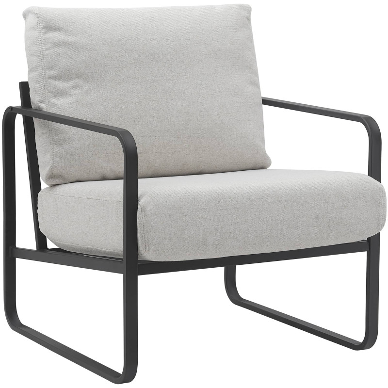 Fauteuil lounge en tissu crème et...