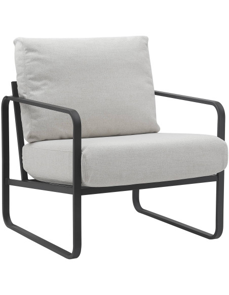 Fauteuil lounge en tissu crème et métal noir 70x74x82 cm Calvia