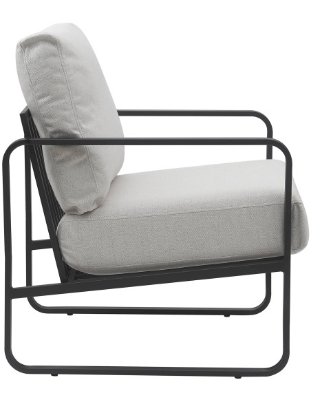 Fauteuil lounge en tissu crème et métal noir 70x74x82 cm Calvia