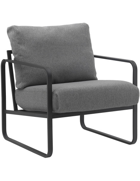 Fauteuil lounge en tissu gris foncé et métal noir 70x74x82 cm Calvia