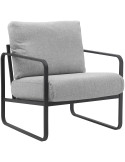 Fauteuil lounge Calvia en tissu gris clair et métal noir 70x74x82 cm