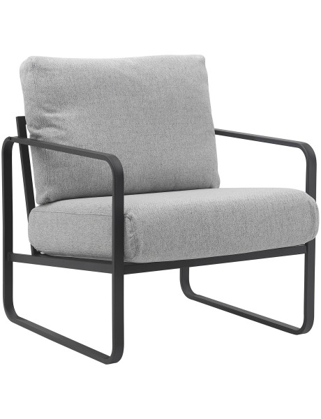 Fauteuil lounge Calvia en tissu gris clair et métal noir...