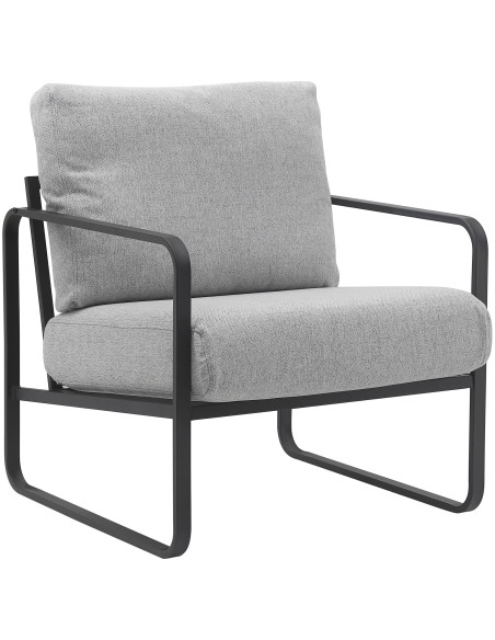 Fauteuil lounge Calvia en tissu gris clair et métal noir 70x74x82 cm