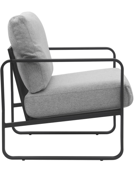 Fauteuil lounge Calvia en tissu gris clair et métal noir 70x74x82 cm