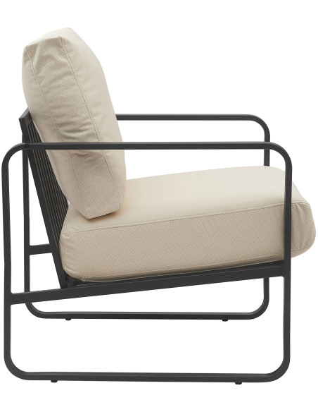 Fauteuil lounge Calvia en polyuréthane crème et métal noir 70x74x82 cm