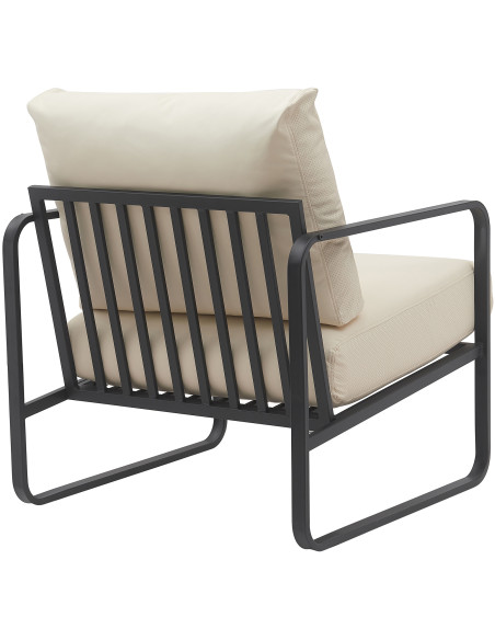 Fauteuil lounge Calvia en polyuréthane crème et métal noir 70x74x82 cm