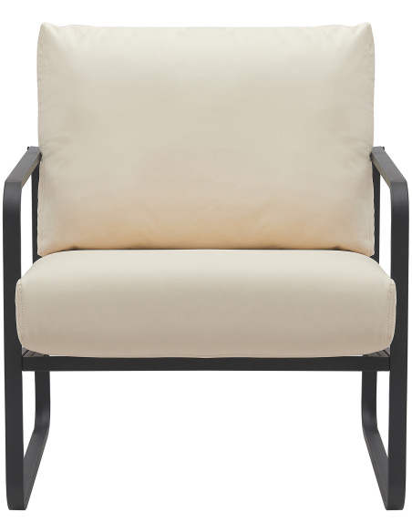 Fauteuil lounge Calvia en polyuréthane crème et métal noir 70x74x82 cm