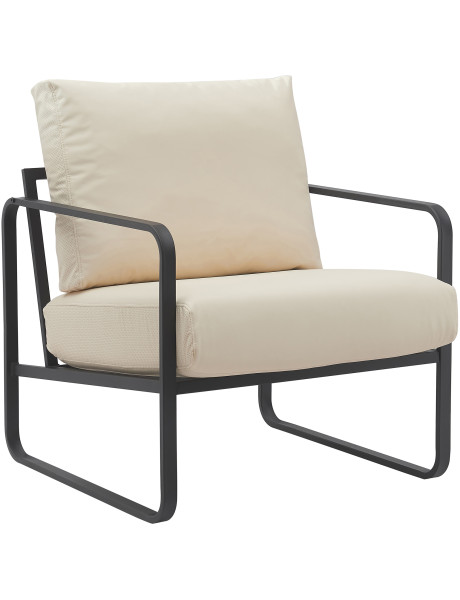 Fauteuil lounge Calvia en polyuréthane crème et métal...