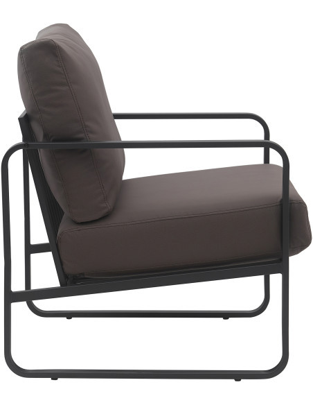 Fauteuil lounge en polyuréthane marron foncé et métal noir 70x74x82 cm Calvia