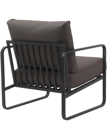 Fauteuil lounge en polyuréthane marron foncé et métal noir 70x74x82 cm Calvia