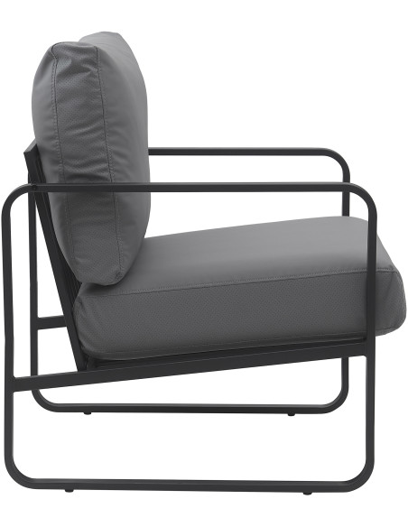 Fauteuil lounge en polyuréthane gris et métal noir 70x74x82 cm Calvia