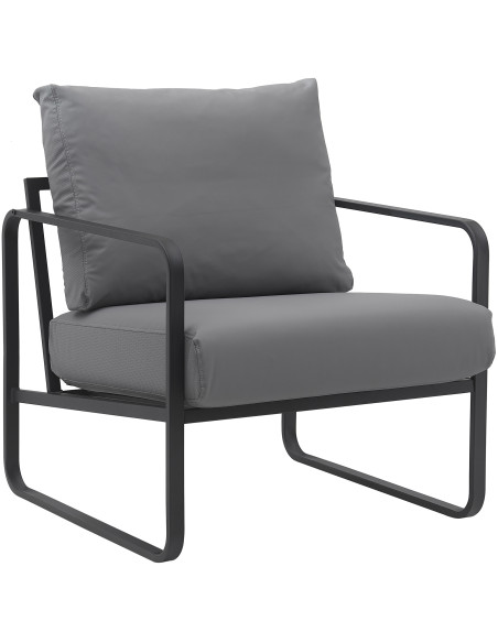 Fauteuil lounge en polyuréthane gris et métal noir 70x74x82 cm Calvia
