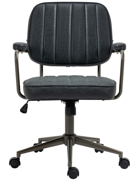 Fauteuil de bureau à roulettes en polyuréthane noir antique et métal noir Atelier Noma