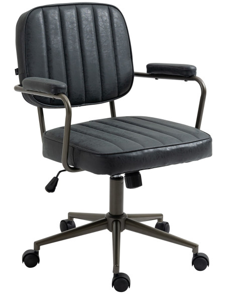 Fauteuil de bureau à roulettes en polyuréthane noir antique et métal noir Atelier Noma