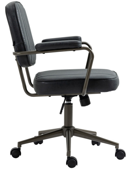 Fauteuil de bureau à roulettes en polyuréthane noir antique et métal noir Atelier Noma