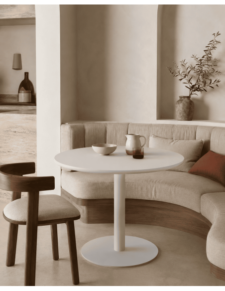 Table de bistrot ronde blanche en MDF laqué et métal diamètre 70 cm Café Varenno