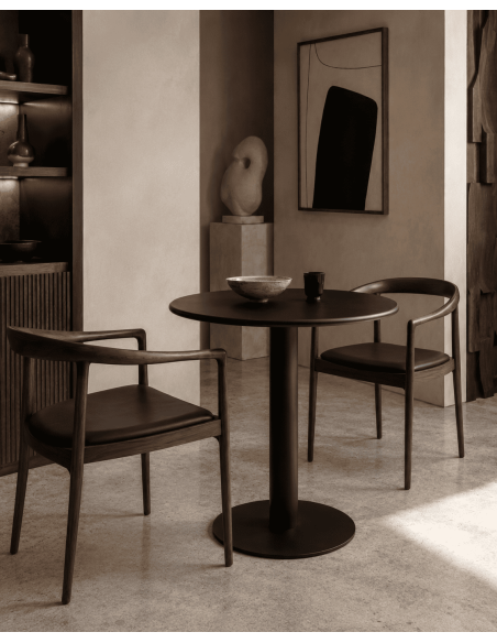 Table de bistrot ronde noire en MDF laqué et métal diamètre 70 cm Café Varenno