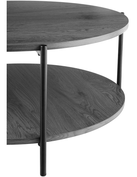 Table basse ronde double plateau gris anthracite en bois plaqué et métal noir Ø80x40 cm Méridiane