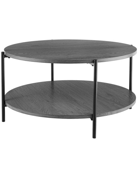 Table basse ronde double plateau gris anthracite en bois plaqué et métal noir Ø80x40 cm Méridiane