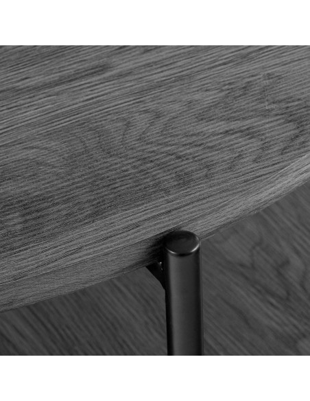 Table basse ronde double plateau gris anthracite en bois plaqué et métal noir Ø80x40 cm Méridiane