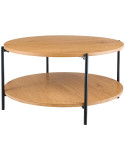 Table basse ronde double plateau bois naturel et métal noir Ø80x40 cm Méridiane