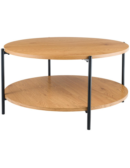 Table basse ronde double plateau bois naturel et métal noir Ø80x40 cm Méridiane
