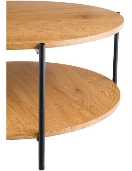 Table basse ronde double plateau bois naturel et métal noir Ø80x40 cm Méridiane