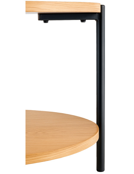 Table basse ronde double plateau bois naturel et métal noir Ø80x40 cm Méridiane