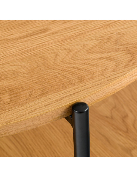 Table basse ronde double plateau bois naturel et métal noir Ø80x40 cm Méridiane