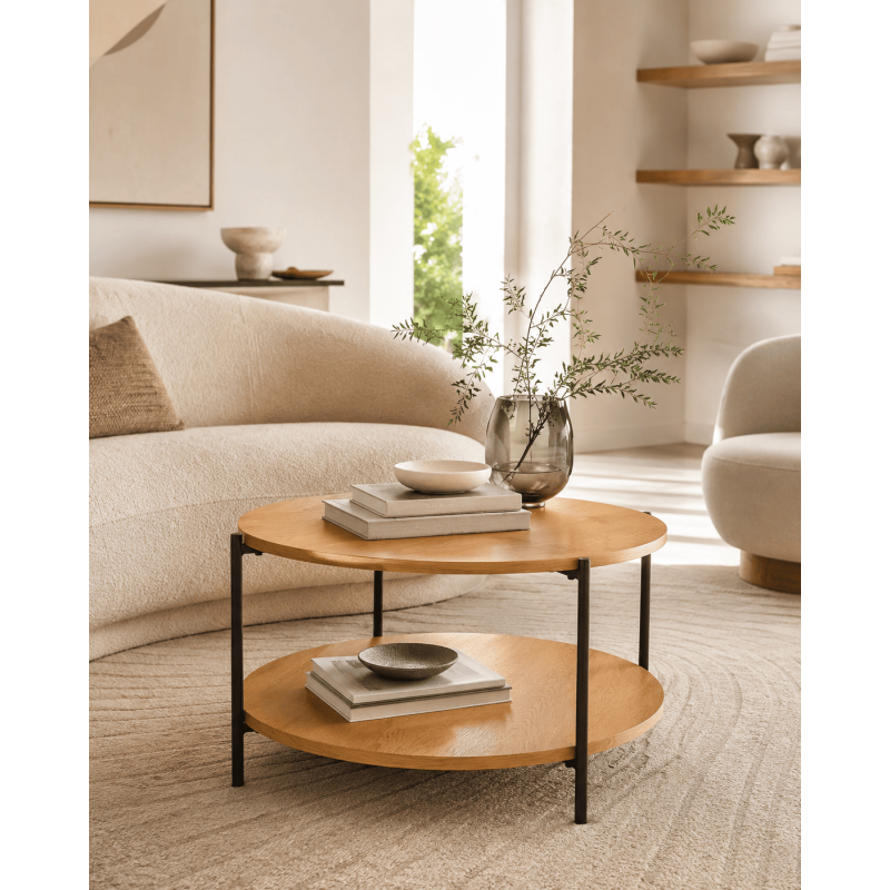 Table basse ronde double plateau bois...