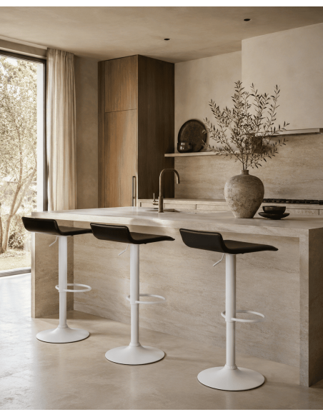 Tabouret de bar réglable noir et blanc en polyuréthane et métal Nivelle
