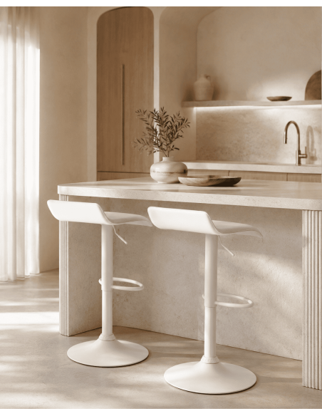 Tabouret de bar réglable blanc en polyuréthane et métal Nivelle