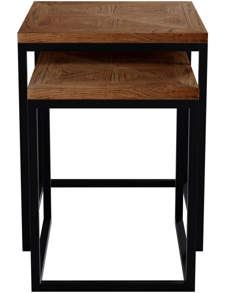 Ensemble 2 tables gigognes d’appoint en bois de mindi marron et métal noir Liorne